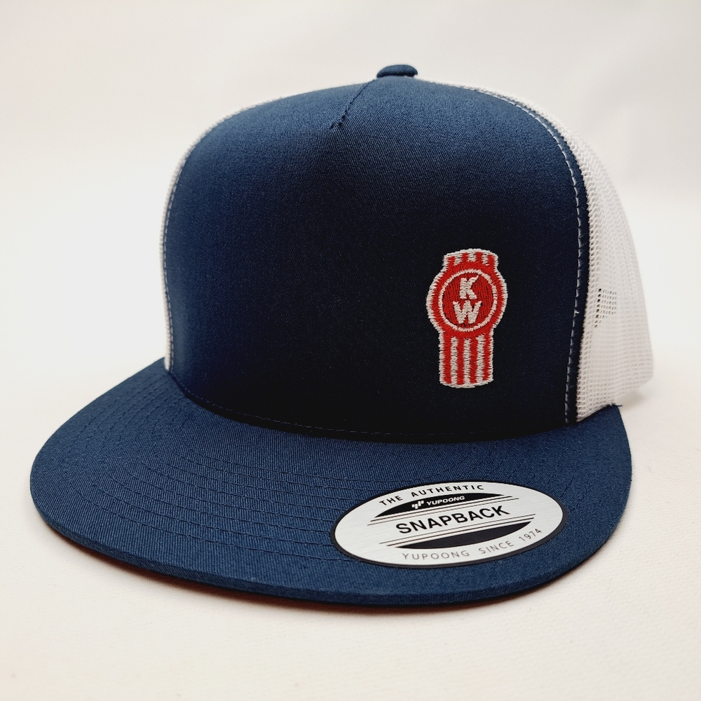Kenworth Flat Bill Trucker Mesh Snapback Hat Cap Embroidered Blue & white
